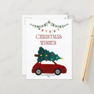 Cartão Postal De Festividades O Natal Deseja Carro Vermelho e Cartão de Férias d