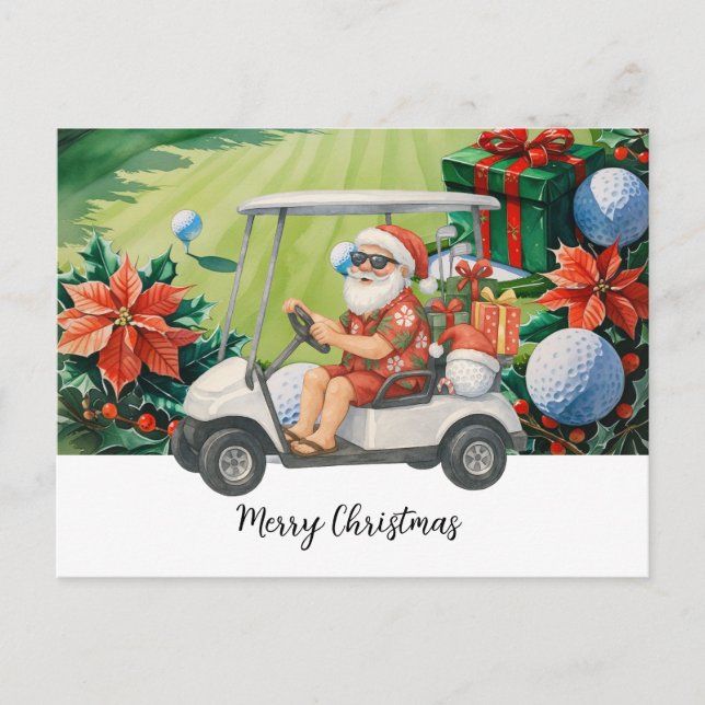 Cartão Postal De Festividades O Natal do Golf temia com o Papai Noel (Frente)
