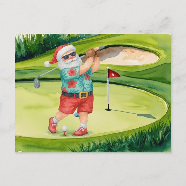 Cartão Postal De Festividades O Natal do Golf temia com o Papai Noel (Frente)