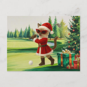 Cartão Postal De Festividades O Natal do Golf temia para a Mulher Gato Golfer