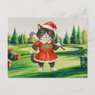 Cartão Postal De Festividades O Natal do Golf temia para a Mulher Gato Golfer