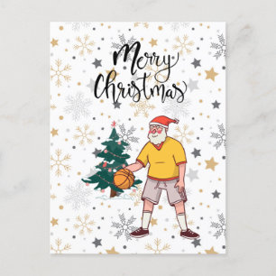 Cartão Postal De Festividades O Papai Noel de Basquete está jogando no Natal  