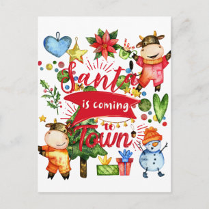 Cartão Postal De Festividades O Papai Noel Está Chegando à Cidade - Festa de Fim