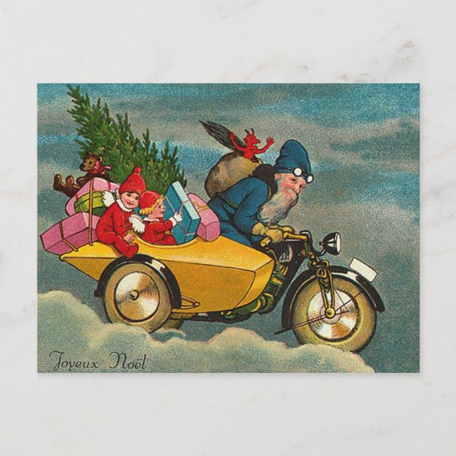 Cartão Postal De Festividades O papai noel monta uma motocicleta - Natal (Frente)