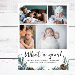 Cartão Postal De Festividades O que há de um ano a analisar a coleção de fotos d<br><div class="desc">Este cartão postal de multicolagem fotográfico de férias moderno é uma forma na moda para mostrar as suas melhores fotos familiares do ano passado. Apresentando 4 de suas fotos com um roteiro de pincel manuscrito que diz "Que Ano" e verde de feriado dos pinheiros azuis. Uma forma excelente de compartilhar...</div>