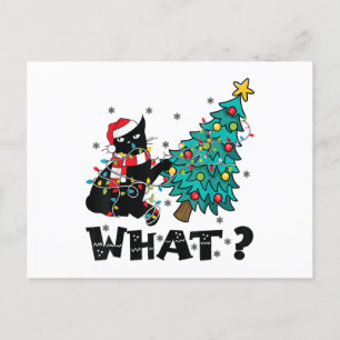 Cartão Postal De Festividades O QUE Papai Noel de Gato Preto Engraçado Empurrand