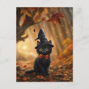Cartão Postal De Festividades O Queda do Chapéu de Bruxa Negra do Halloween sai