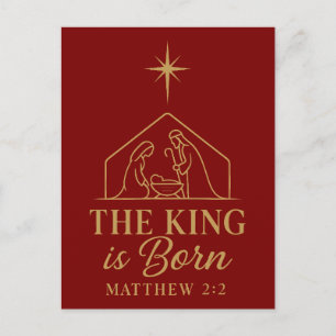Cartão Postal De Festividades O Rei Nasceu Natividade Design de Natal