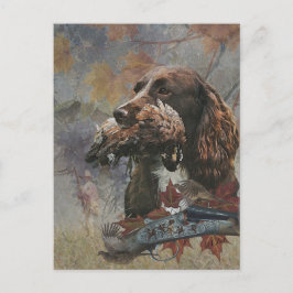 Cartão Postal De Festividades O Sprocker Spaniel , arte de cão de caça