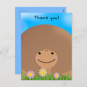Cartão Postal De Festividades Obrigado Por Qualquer Tartaruga Bonita Com Flores.