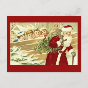 Cartão Postal De Festividades Observando Papais noeis