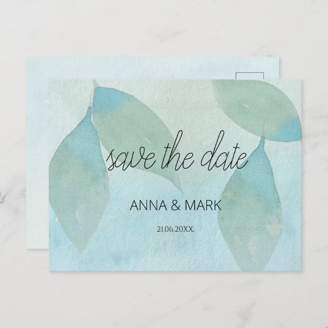 Cartão Postal De Festividades Oceano Azul Verde Aquarela Transparente Original (Frente/Verso)