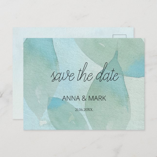 Cartão Postal De Festividades Oceano Azul Verde Aquarela Transparente Original (Frente/Verso)