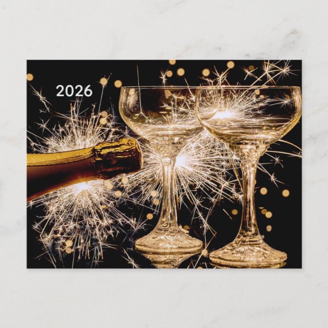Cartão Postal De Festividades Óculos de champanhe Dourados/Pretos 2026 (Frente)