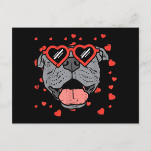 Cartão Postal De Festividades Óculos de Coração no Rosto de Pitbull Dia dos Namo