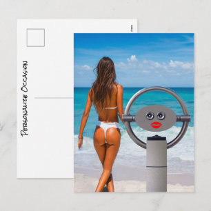 Cartão Postal De Festividades Óculos de Praia Divertidos Biquíni Vista do Oceano