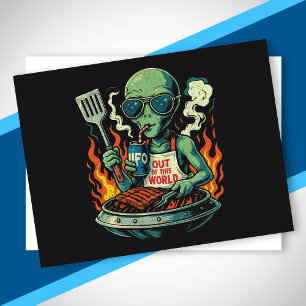 Cartão Postal De Festividades Óculos de sol de churrasco de óvni alienígena verd
