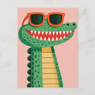 Cartão Postal De Festividades Óculos de sol de crocodilo engraçados, animal de d
