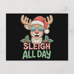 Cartão Postal De Festividades Óculos de Sol de Renas Legais Sleigh All Day Natal