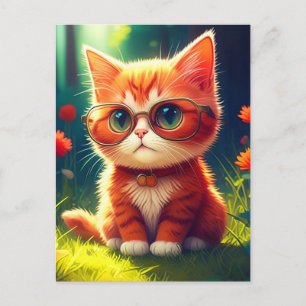 Cartão Postal De Festividades Óculos de Visto de Gatinhos Vermelhos-365478