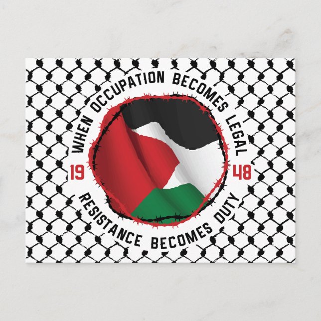 Cartão Postal De Festividades Ocupação da Resistência Palestiniana Direitos Huma (Frente)