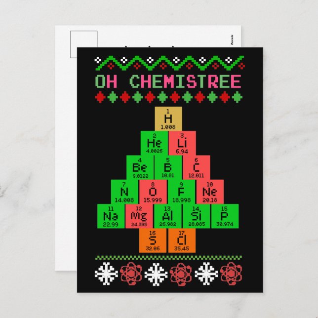 Cartão Postal De Festividades Oh Chemistree - Suéter De Natal Feio Para Químico (Frente/Verso)