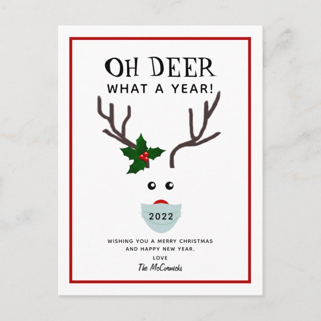 Cartão Postal De Festividades Oh Deer Funny Reindeer Natal 2022 (Frente)