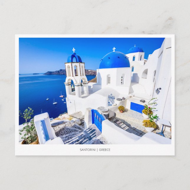 Cartão Postal De Festividades Oia Blue Church, Santorini, Grécia (Frente)