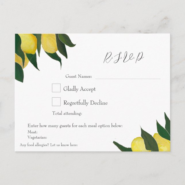 Cartão Postal De Festividades Oil Painted Lemons R.S.V.P Postcard (Frente)