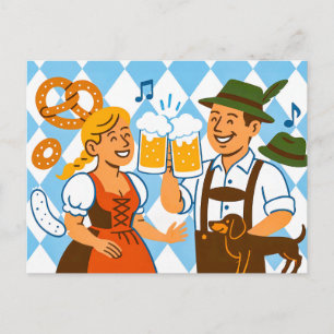 Cartão Postal De Festividades Oktoberfest Brindes com Trajes Bávaros