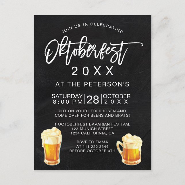 Cartão Postal De Festividades Oktoberfest festival party typography chalkboard (Frente)