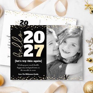 Cartão Postal De Festividades Olá Foto de Ano Novo Preto Dourado Moderno Ano Per