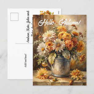 Cartão Postal De Festividades Olá, Outono - Balde com Flores