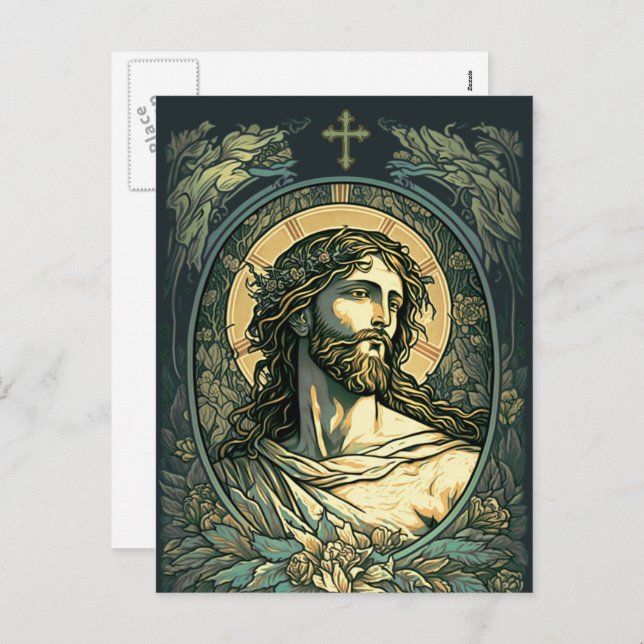 Cartão Postal De Festividades Olá, Risen! Art Nouveau Jesus Pintura (Frente/Verso)