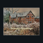 CARTÃO POSTAL DE FESTIVIDADES OLD ENGLAND UK<br><div class="desc">An artistic design of a beautiful old Tudor building with the empty house at the front and stabling in a courtyard at the back,  on a very cold,  frost and snow covered night.</div>