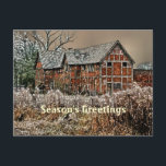 CARTÃO POSTAL DE FESTIVIDADES OLD ENGLAND UK<br><div class="desc">An artistic design of a beautiful old Tudor building with the empty house at the front and stabling in a courtyard at the back,  on a very cold,  frost and snow covered night.</div>
