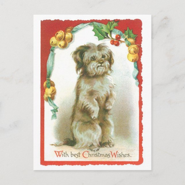 Cartão Postal De Festividades Old-fashioned Christmas, Puppy (Frente)