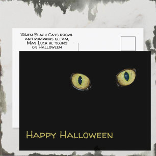 Cartão Postal De Festividades Olhos de Gato Feliz Halloween Preto