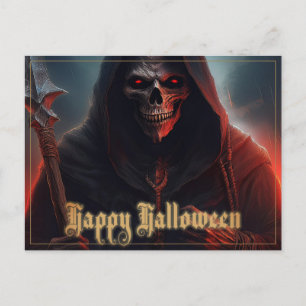 Cartão Postal De Festividades Olhos Vermelhos Brilhantes Ceifador Arte de Hallow