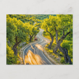 Cartão Postal De Festividades Olival com Trator Antigo na Estrada ao Pôr do Sol