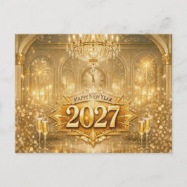 Cartão Postal De Festividades Opulent Gold Ballroom Happy New Year 2027