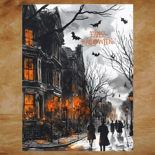 Cartão Postal De Festividades Orange Black Eerie Watercolor Feliz Dia das Bruxas