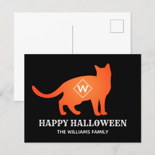 Cartão Postal De Festividades Orange Cat Happy Halloween Family