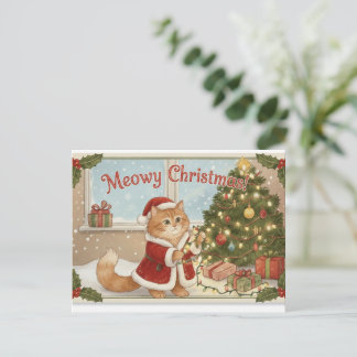 Cartão Postal De Festividades Orange Cat Holiday Postcard