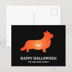 Cartão Postal De Festividades Orange Corgi Happy Halloween Family