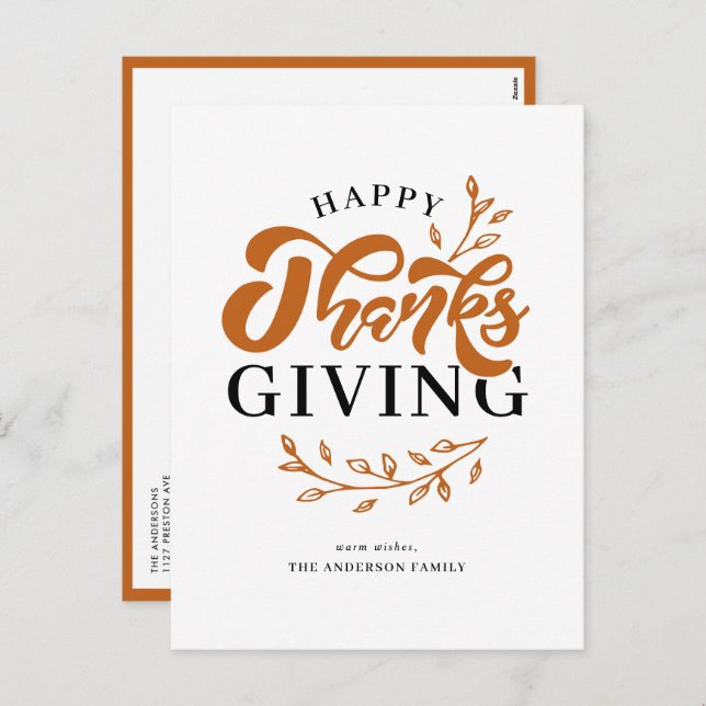 Cartão Postal De Festividades Orange Foliage Wreath Happy Ação de Graças (Frente/Verso)