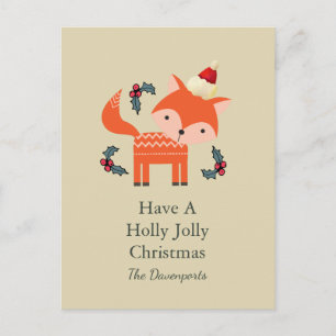 Cartão Postal De Festividades Orange Fox In Santa Hat Cute Christmas Customized