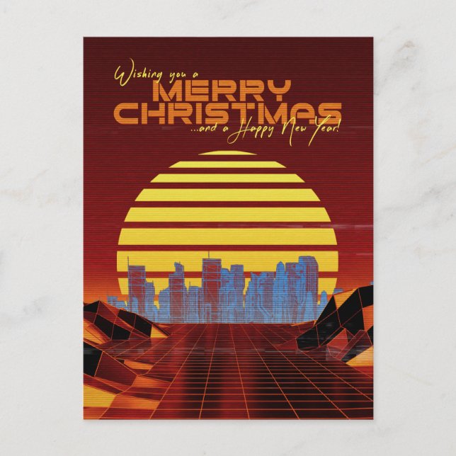 Cartão Postal De Festividades Orange Synthwave Natal (Frente)
