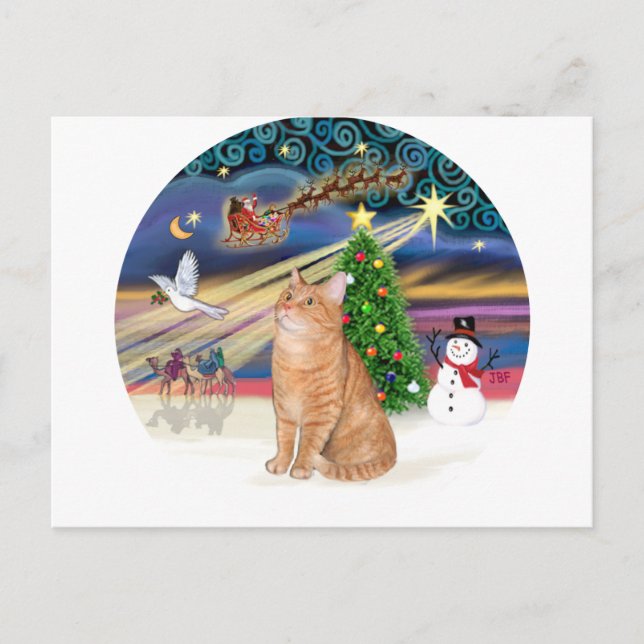 Cartão Postal De Festividades Orange Tabby Cat - Magia de Natal (Frente)