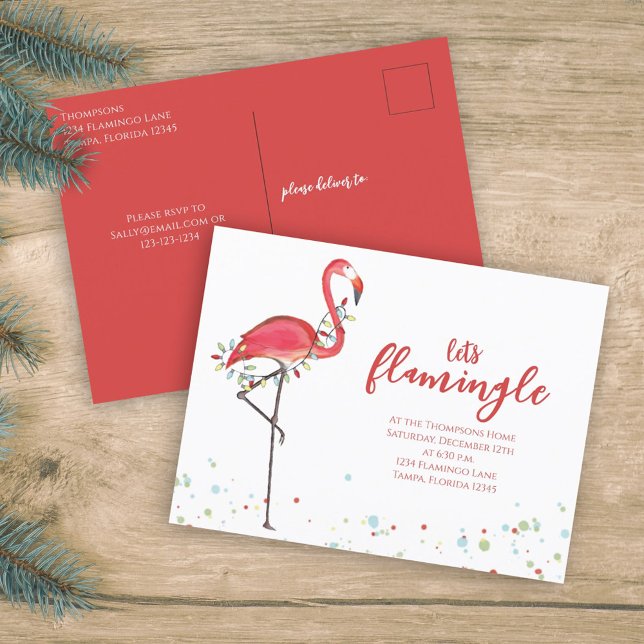 Cartão Postal De Festividades Orçamento de Luzes de Festa de Natal Flamingo (Criador carregado)